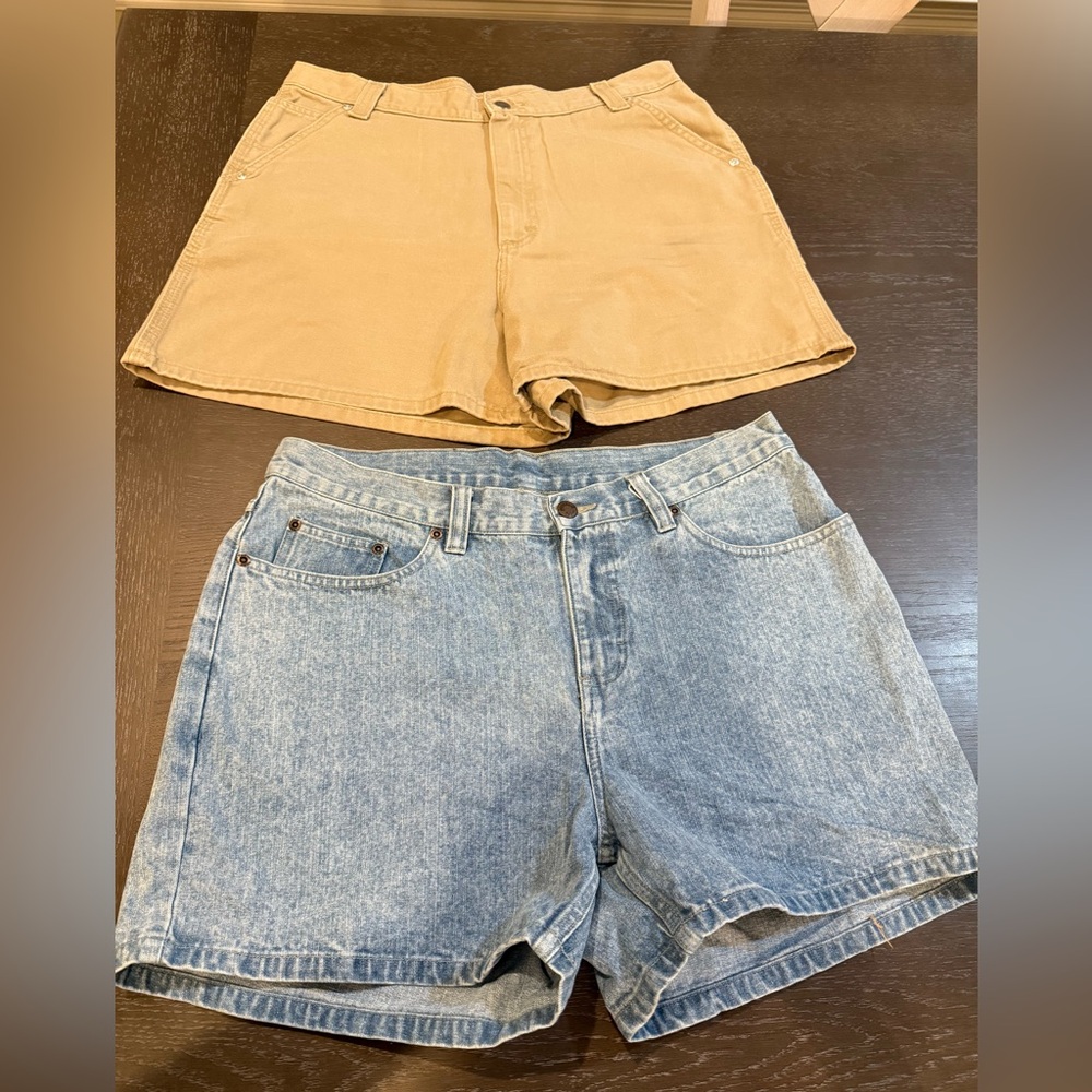 Denim and Tan Women's Shorts